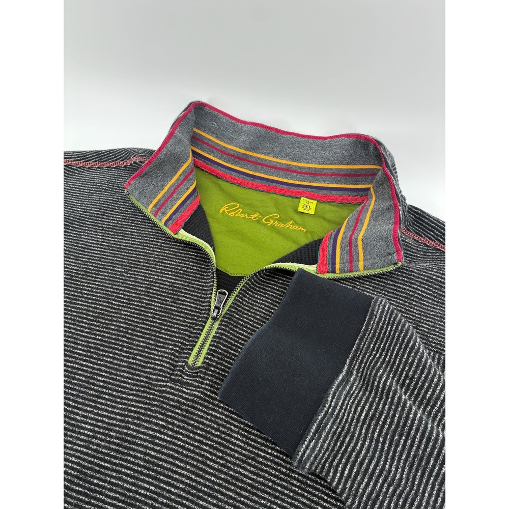 Robert Graham 3XL Classic Fit Quarter Zip Pullover Black Grey Striped Cotton